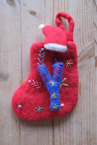 Julesokk med bokstav i ull - A-Z