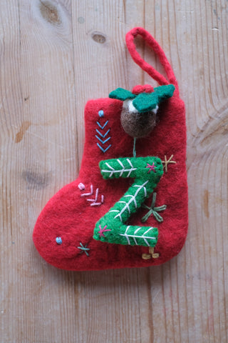 Julesokk med bokstav i ull - A-Z