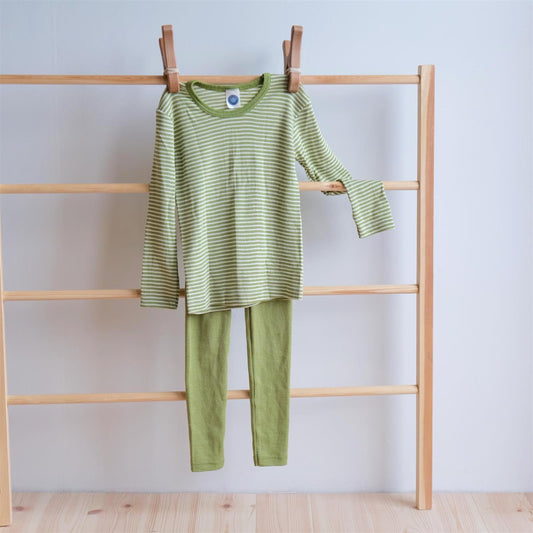 Leggings til barn - ull/silke - grønn