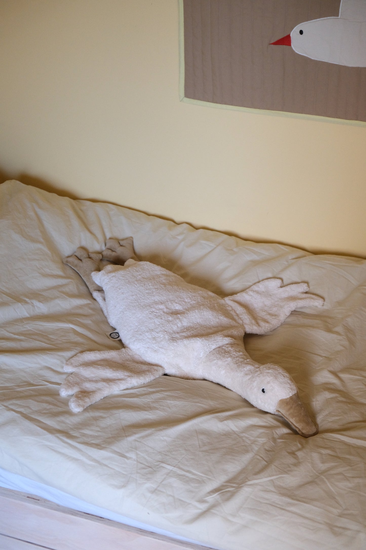 Gås med varme/kjølepute - stor - hvit