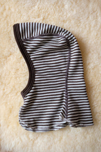 Balaclava - dobbelt lag med ull/silke - brune striper