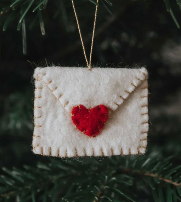 Hjertebrev i ull - julepynt