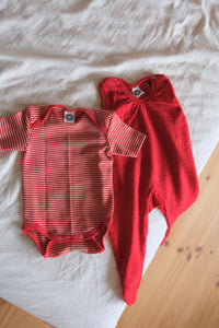 T-skjorte body - ull/silke - røde striper