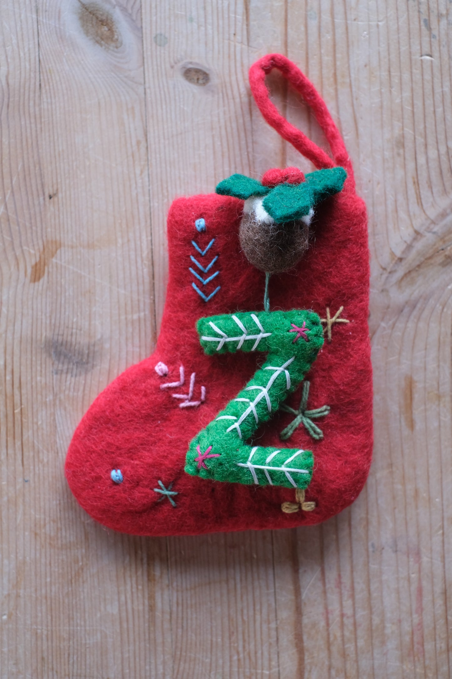 Julesokk med bokstav i ull - A-Z
