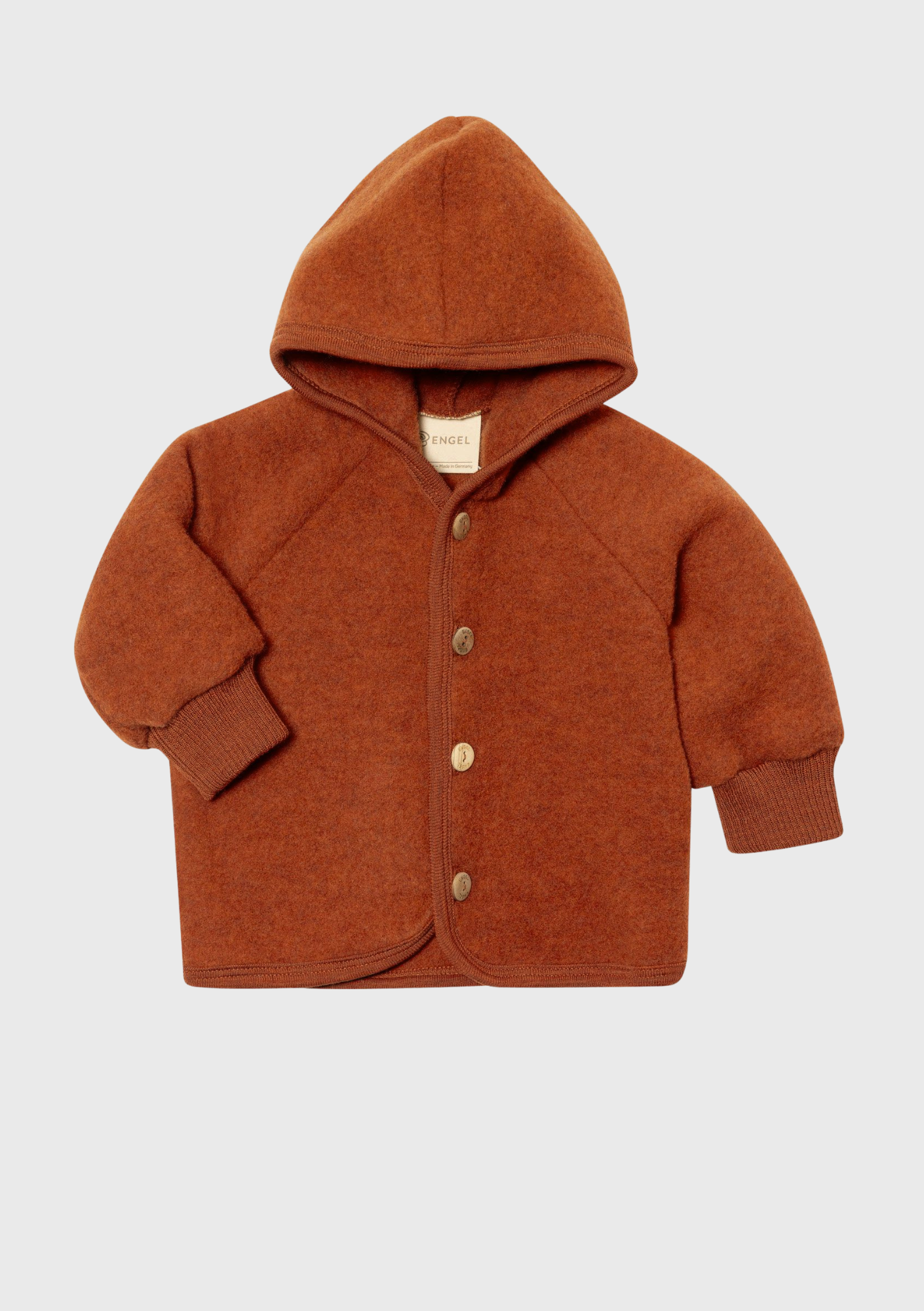 Hettejakke i ullfleece med treknapper - ribbkant - magma melange