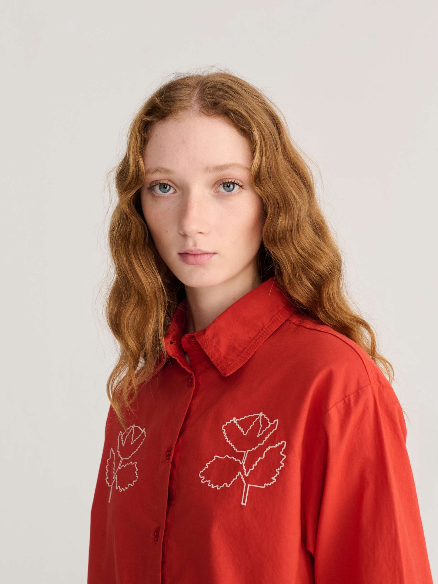 Vibrant Flower Embroidery Poplin Shirt