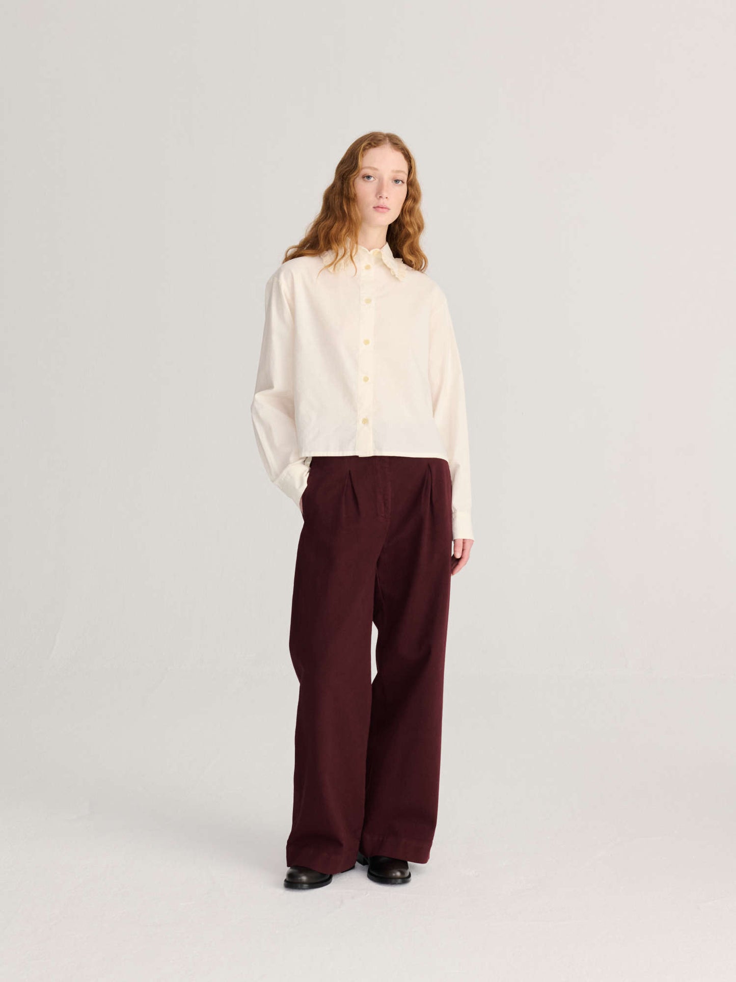 Pleated Twill Wide-Leg Pants