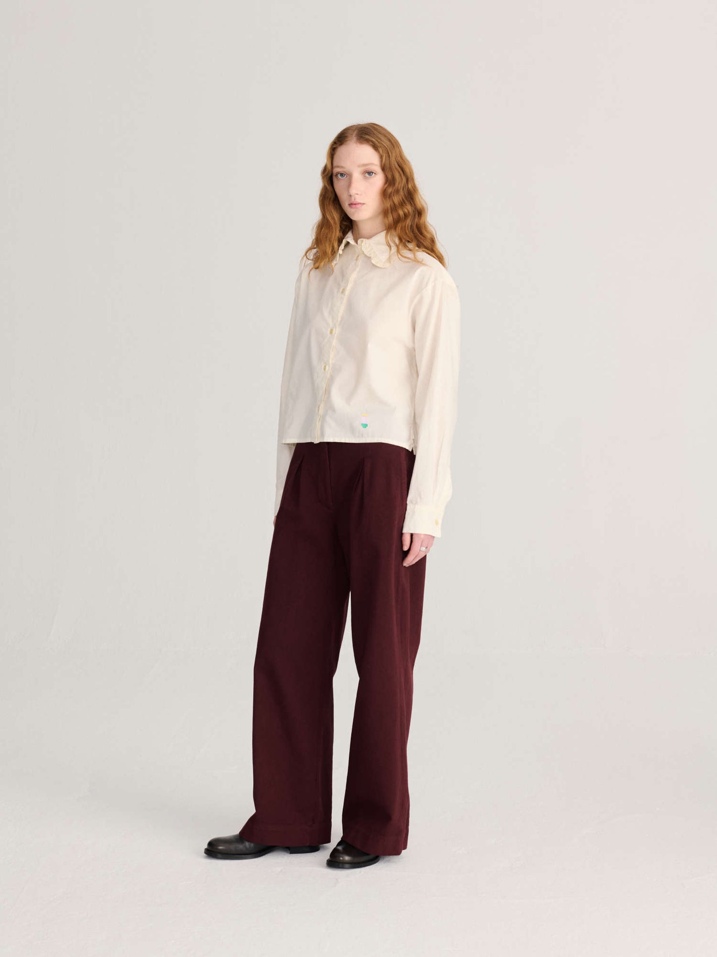 Pleated Twill Wide-Leg Pants