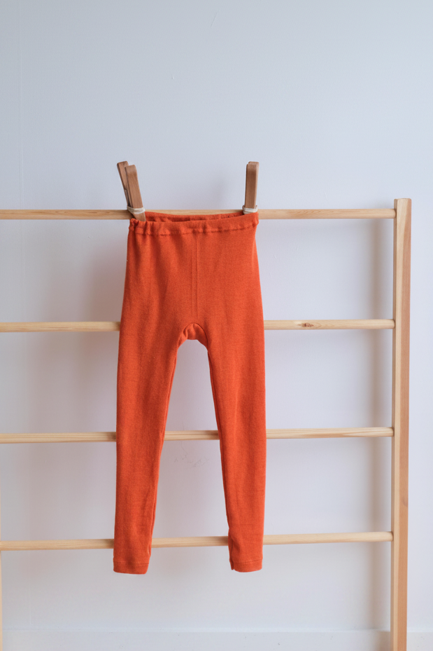 Leggings til barn - ull/silke - oransje