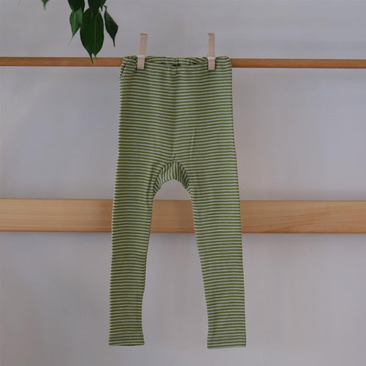 Leggings - stripete grønn/natur - Ull/Silke