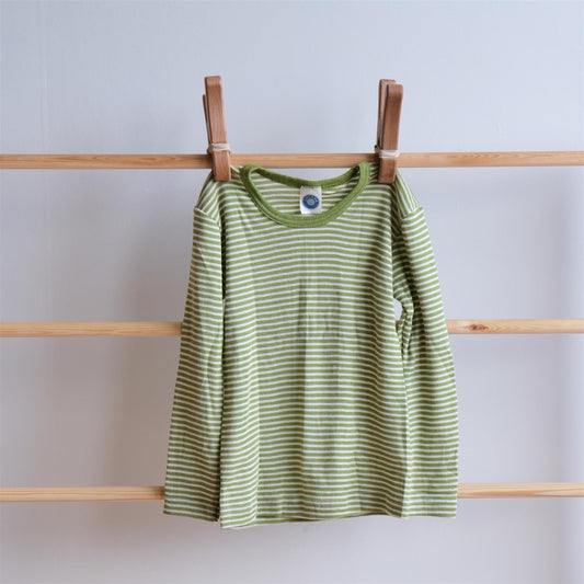 Stripete genser - natur/grønn -  Ull/Silke