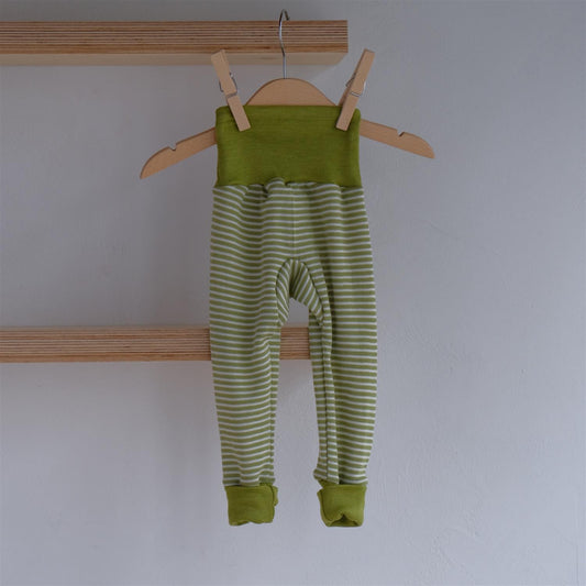 Stripete bukse - natur/grønn - høyt liv - ull/silke