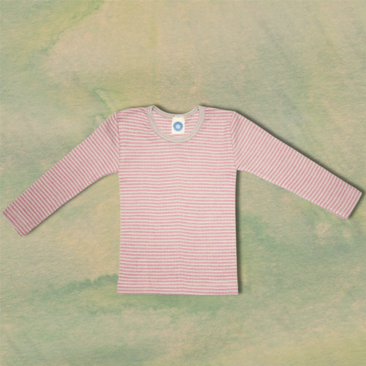 Genser - rosa striper -  silke/ull/bomull