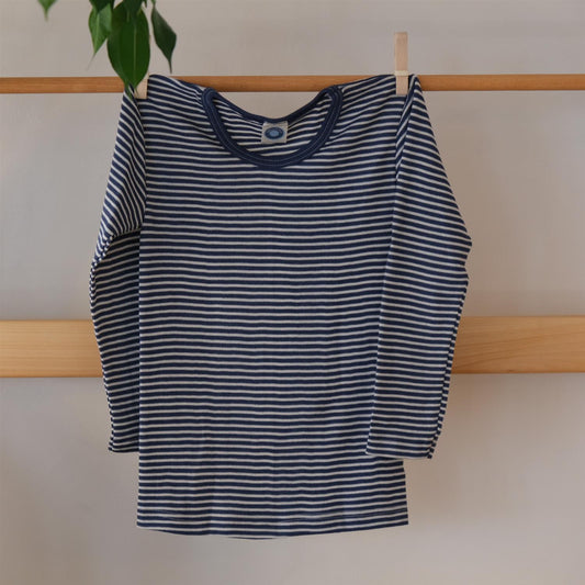 Stripete blå genser  -  Ull/Silke